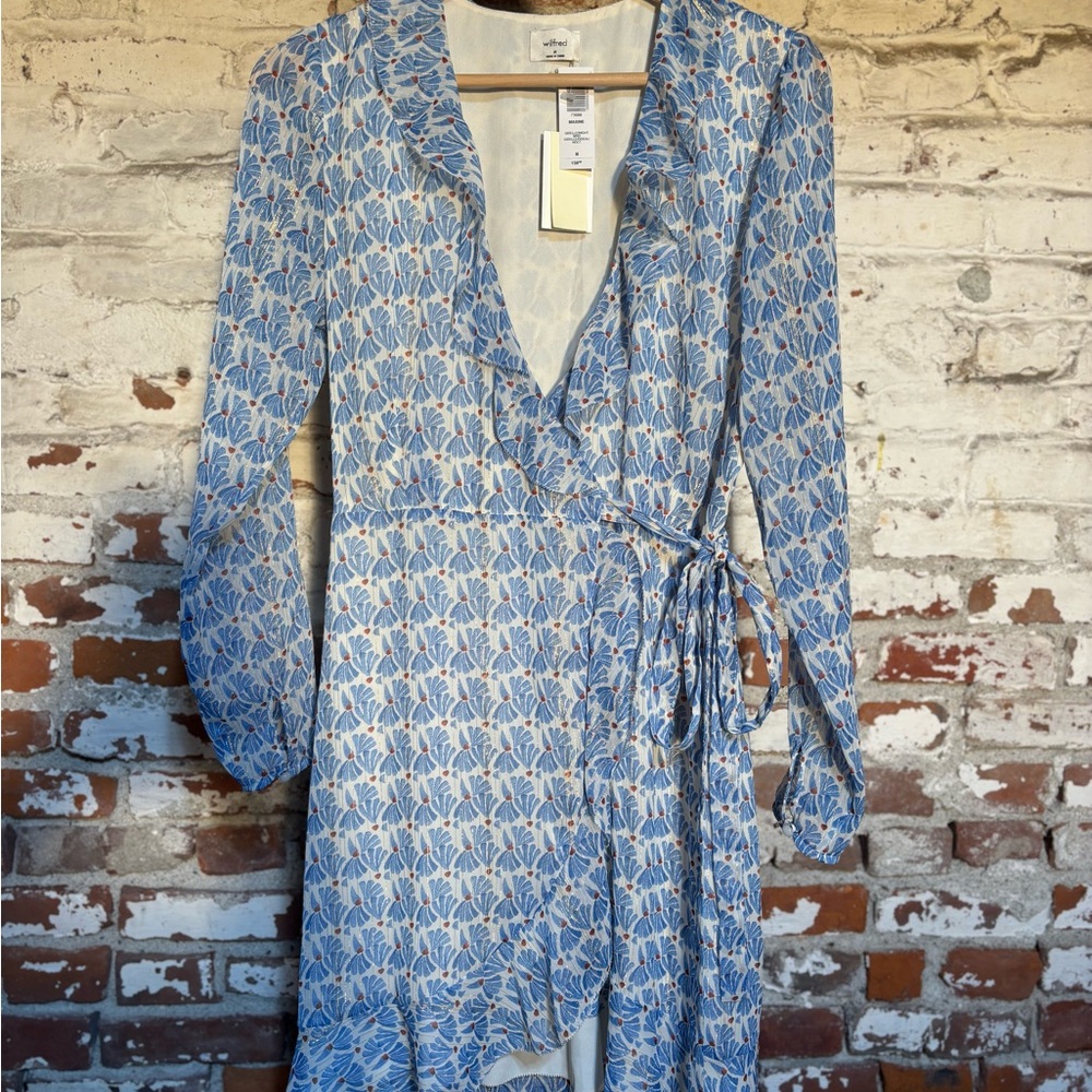 NWT Aritzia Wilfred Blue Floral Wrap Dress